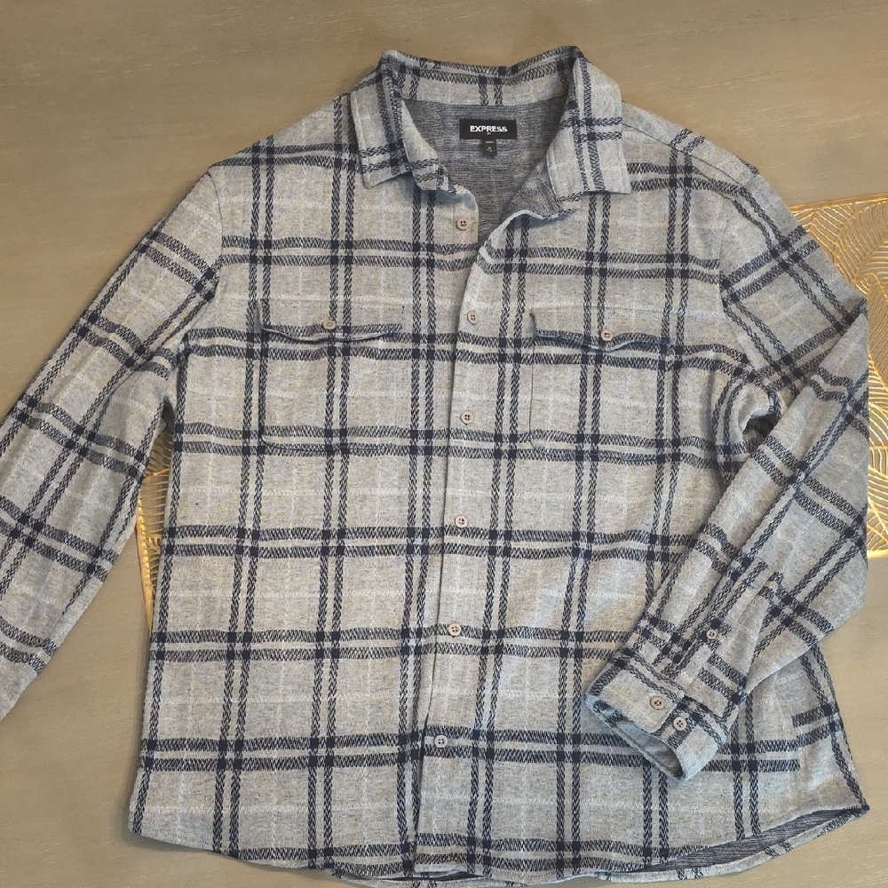 Express Blue and Gray Plaid Shirt